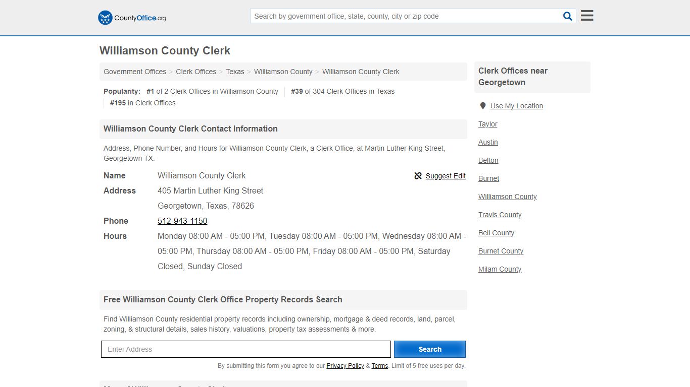Williamson County Clerk - Georgetown, TX (Address, Phone, and Hours)